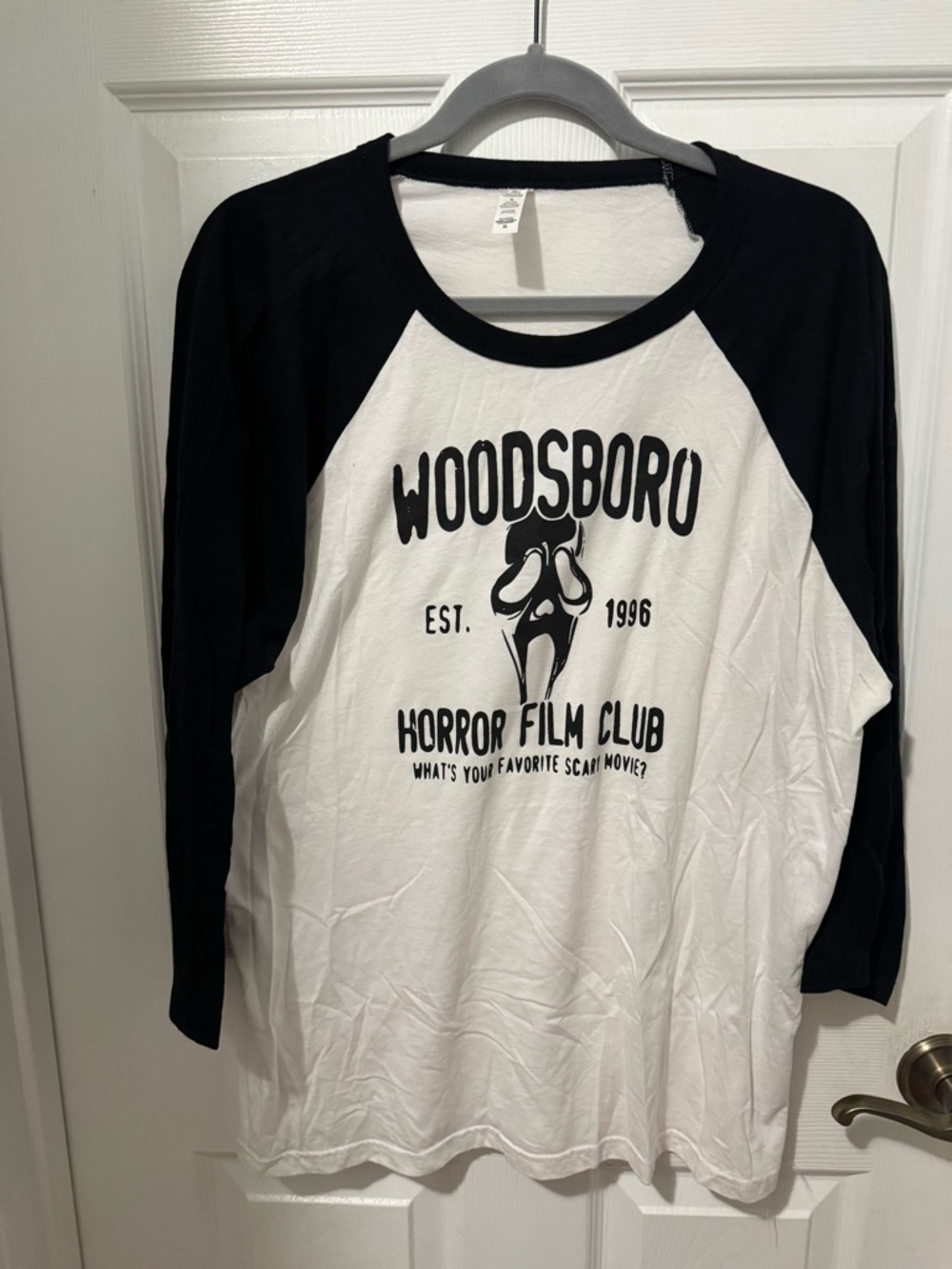 Horror Film Club Raglan Long Sleeve Tee - White & Black